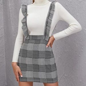 ❤︎ Ruffle Trim Plaid Overall Dress